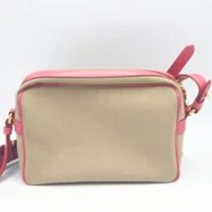 Prada Beige Canvas Shoulder h Jacquard Logo Crossbody Pink Bag Leather